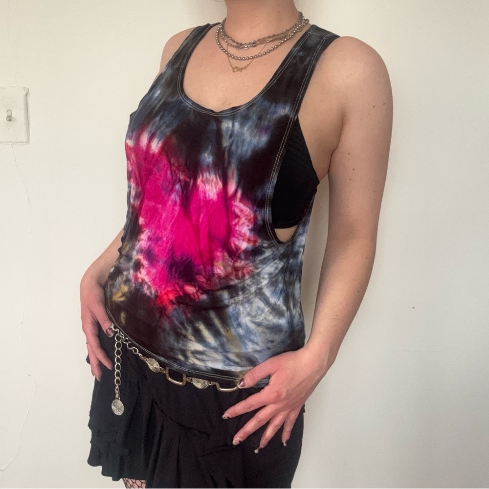 Hand Dyed Tie Dye Heart Muscle Tank